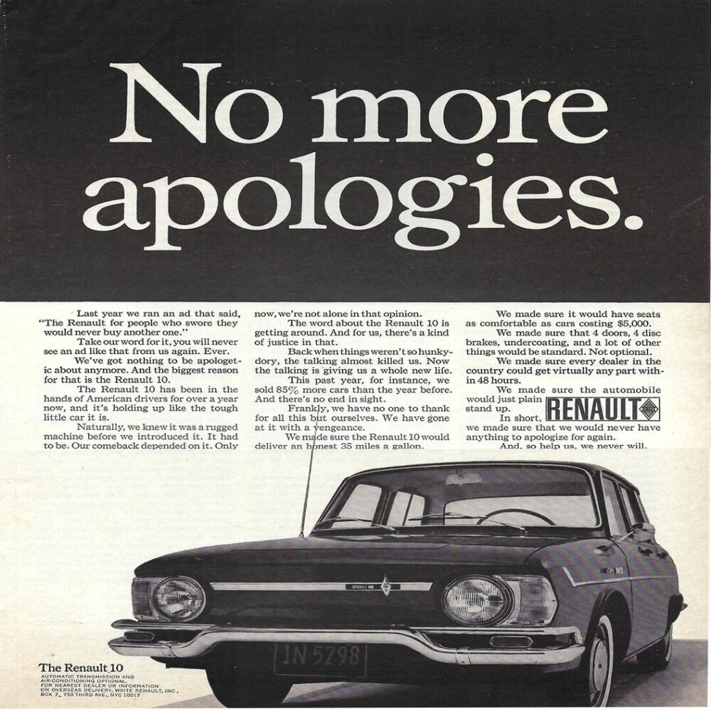 1967 Renault 10 No More Apologies French VehicleVintage Magazine Print Ad/Poster